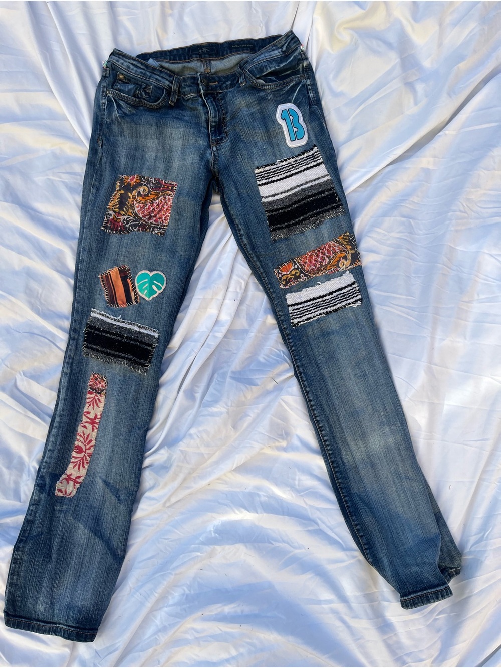 Jessica Simpson OOAK Reworked Patchwork Jeans Serape Boho Y2K